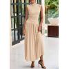 imagePRETTYGARDEN Womens 2 Piece Skirt Set 2025 Summer Ruched Tank Tops Ruffle Maxi Skirts Wedding Guest Matching OutfitsBeige