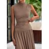 imagePRETTYGARDEN Womens 2 Piece Skirt Set 2025 Summer Ruched Tank Tops Ruffle Maxi Skirts Wedding Guest Matching OutfitsKhaki