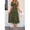 imagePRETTYGARDEN Womens 2025 Summer Casual Midi Dresses Square Neck Short Sleeve Smocked A Line Floral Flowy Elegant Boho DressArmy Green