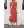 imagePRETTYGARDEN Womens 2025 Summer Casual Midi Dresses Square Neck Short Sleeve Smocked A Line Floral Flowy Elegant Boho DressBean Paste Red