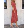 imagePRETTYGARDEN Womens 2025 Summer Casual Midi Dresses Square Neck Short Sleeve Smocked A Line Floral Flowy Elegant Boho DressBean Paste Red