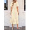 imagePRETTYGARDEN Womens 2025 Summer Casual Midi Dresses Square Neck Short Sleeve Smocked A Line Floral Flowy Elegant Boho DressBeige