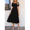 imagePRETTYGARDEN Womens 2025 Summer Casual Midi Dresses Square Neck Short Sleeve Smocked A Line Floral Flowy Elegant Boho DressBlack
