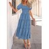 imagePRETTYGARDEN Womens 2025 Summer Casual Midi Dresses Square Neck Short Sleeve Smocked A Line Floral Flowy Elegant Boho DressBlue