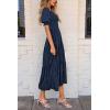imagePRETTYGARDEN Womens 2025 Summer Casual Midi Dresses Square Neck Short Sleeve Smocked A Line Floral Flowy Elegant Boho DressDark Blue