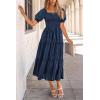 imagePRETTYGARDEN Womens 2025 Summer Casual Midi Dresses Square Neck Short Sleeve Smocked A Line Floral Flowy Elegant Boho DressDark Blue