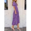 imagePRETTYGARDEN Womens 2025 Summer Casual Midi Dresses Square Neck Short Sleeve Smocked A Line Floral Flowy Elegant Boho DressDark Purple