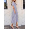 imagePRETTYGARDEN Womens 2025 Summer Casual Midi Dresses Square Neck Short Sleeve Smocked A Line Floral Flowy Elegant Boho DressGrey Blue