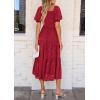 imagePRETTYGARDEN Womens 2025 Summer Casual Midi Dresses Square Neck Short Sleeve Smocked A Line Floral Flowy Elegant Boho DressRed