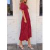 imagePRETTYGARDEN Womens 2025 Summer Casual Midi Dresses Square Neck Short Sleeve Smocked A Line Floral Flowy Elegant Boho DressRed
