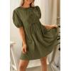 imagePRETTYGARDEN Womens 2025 Summer Casual Short Sleeve Dresses A Line Bow Tie Front Babydoll Loose Cute Mini Dress with PocketsArmy Green