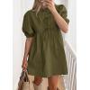 imagePRETTYGARDEN Womens 2025 Summer Casual Short Sleeve Dresses A Line Bow Tie Front Babydoll Loose Cute Mini Dress with PocketsArmy Green