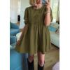 imagePRETTYGARDEN Womens 2025 Summer Casual Short Sleeve Dresses A Line Bow Tie Front Babydoll Loose Cute Mini Dress with PocketsArmy Green
