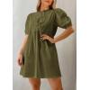 imagePRETTYGARDEN Womens 2025 Summer Casual Short Sleeve Dresses A Line Bow Tie Front Babydoll Loose Cute Mini Dress with PocketsArmy Green