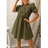 imagePRETTYGARDEN Womens 2025 Summer Casual Short Sleeve Dresses A Line Bow Tie Front Babydoll Loose Cute Mini Dress with PocketsArmy Green