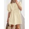 imagePRETTYGARDEN Womens 2025 Summer Casual Short Sleeve Dresses A Line Bow Tie Front Babydoll Loose Cute Mini Dress with PocketsBeige
