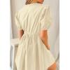 imagePRETTYGARDEN Womens 2025 Summer Casual Short Sleeve Dresses A Line Bow Tie Front Babydoll Loose Cute Mini Dress with PocketsBeige