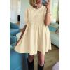 imagePRETTYGARDEN Womens 2025 Summer Casual Short Sleeve Dresses A Line Bow Tie Front Babydoll Loose Cute Mini Dress with PocketsBeige
