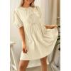 imagePRETTYGARDEN Womens 2025 Summer Casual Short Sleeve Dresses A Line Bow Tie Front Babydoll Loose Cute Mini Dress with PocketsBeige