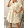 imagePRETTYGARDEN Womens 2025 Summer Casual Short Sleeve Dresses A Line Bow Tie Front Babydoll Loose Cute Mini Dress with PocketsBeige