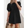 imagePRETTYGARDEN Womens 2025 Summer Casual Short Sleeve Dresses A Line Bow Tie Front Babydoll Loose Cute Mini Dress with PocketsBlack