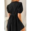 imagePRETTYGARDEN Womens 2025 Summer Casual Short Sleeve Dresses A Line Bow Tie Front Babydoll Loose Cute Mini Dress with PocketsBlack