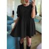 imagePRETTYGARDEN Womens 2025 Summer Casual Short Sleeve Dresses A Line Bow Tie Front Babydoll Loose Cute Mini Dress with PocketsBlack