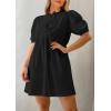 imagePRETTYGARDEN Womens 2025 Summer Casual Short Sleeve Dresses A Line Bow Tie Front Babydoll Loose Cute Mini Dress with PocketsBlack