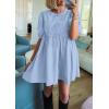 imagePRETTYGARDEN Womens 2025 Summer Casual Short Sleeve Dresses A Line Bow Tie Front Babydoll Loose Cute Mini Dress with PocketsLight Blue