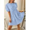 imagePRETTYGARDEN Womens 2025 Summer Casual Short Sleeve Dresses A Line Bow Tie Front Babydoll Loose Cute Mini Dress with PocketsLight Blue