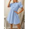 imagePRETTYGARDEN Womens 2025 Summer Casual Short Sleeve Dresses A Line Bow Tie Front Babydoll Loose Cute Mini Dress with PocketsLight Blue