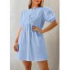 imagePRETTYGARDEN Womens 2025 Summer Casual Short Sleeve Dresses A Line Bow Tie Front Babydoll Loose Cute Mini Dress with PocketsLight Blue