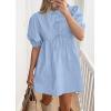 imagePRETTYGARDEN Womens 2025 Summer Casual Short Sleeve Dresses A Line Bow Tie Front Babydoll Loose Cute Mini Dress with PocketsLight Blue