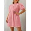 imagePRETTYGARDEN Womens 2025 Summer Casual Short Sleeve Dresses A Line Bow Tie Front Babydoll Loose Cute Mini Dress with PocketsLight Pink