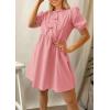 imagePRETTYGARDEN Womens 2025 Summer Casual Short Sleeve Dresses A Line Bow Tie Front Babydoll Loose Cute Mini Dress with PocketsLight Pink