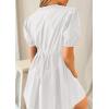 imagePRETTYGARDEN Womens 2025 Summer Casual Short Sleeve Dresses A Line Bow Tie Front Babydoll Loose Cute Mini Dress with PocketsWhite