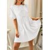 imagePRETTYGARDEN Womens 2025 Summer Casual Short Sleeve Dresses A Line Bow Tie Front Babydoll Loose Cute Mini Dress with PocketsWhite