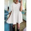 imagePRETTYGARDEN Womens 2025 Summer Casual Short Sleeve Dresses A Line Bow Tie Front Babydoll Loose Cute Mini Dress with PocketsWhite