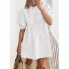 imagePRETTYGARDEN Womens 2025 Summer Casual Short Sleeve Dresses A Line Bow Tie Front Babydoll Loose Cute Mini Dress with PocketsWhite