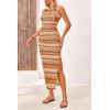 imagePRETTYGARDEN Womens Maxi Tank Spring Dress Sleeveless Crew Neck Striped Side Slit Casual Long Bodycon DressesOrange