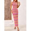 imagePRETTYGARDEN Womens Maxi Tank Spring Dress Sleeveless Crew Neck Striped Side Slit Casual Long Bodycon DressesRose Red
