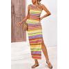 imagePRETTYGARDEN Womens Maxi Tank Spring Dress Sleeveless Crew Neck Striped Side Slit Casual Long Bodycon DressesYellow