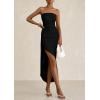 imagePRETTYGARDEN Womens Ruched Bodycon Dresses 2025 Summer Off Shoulder Asymmetrical High Split Elegant Cocktail Party DressBlack