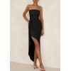 imagePRETTYGARDEN Womens Ruched Bodycon Dresses 2025 Summer Off Shoulder Asymmetrical High Split Elegant Cocktail Party DressBlack