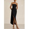 imagePRETTYGARDEN Womens Ruched Bodycon Dresses 2025 Summer Off Shoulder Asymmetrical High Split Elegant Cocktail Party DressBlack