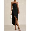 imagePRETTYGARDEN Womens Ruched Bodycon Dresses 2025 Summer Off Shoulder Asymmetrical High Split Elegant Cocktail Party DressBlack
