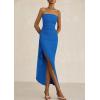 imagePRETTYGARDEN Womens Ruched Bodycon Dresses 2025 Summer Off Shoulder Asymmetrical High Split Elegant Cocktail Party DressBlue