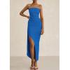 imagePRETTYGARDEN Womens Ruched Bodycon Dresses 2025 Summer Off Shoulder Asymmetrical High Split Elegant Cocktail Party DressBlue