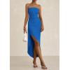 imagePRETTYGARDEN Womens Ruched Bodycon Dresses 2025 Summer Off Shoulder Asymmetrical High Split Elegant Cocktail Party DressBlue