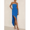 imagePRETTYGARDEN Womens Ruched Bodycon Dresses 2025 Summer Off Shoulder Asymmetrical High Split Elegant Cocktail Party DressBlue